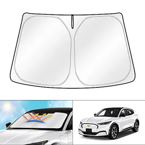 Custom Fit for Windshield Sun Shade 2021 2022 Ford Mustang Mach-e Foldable Car Front Window Sunshade Accessories Sun Visor Protector Reflective Cover Block UV Rays & Sun Heat