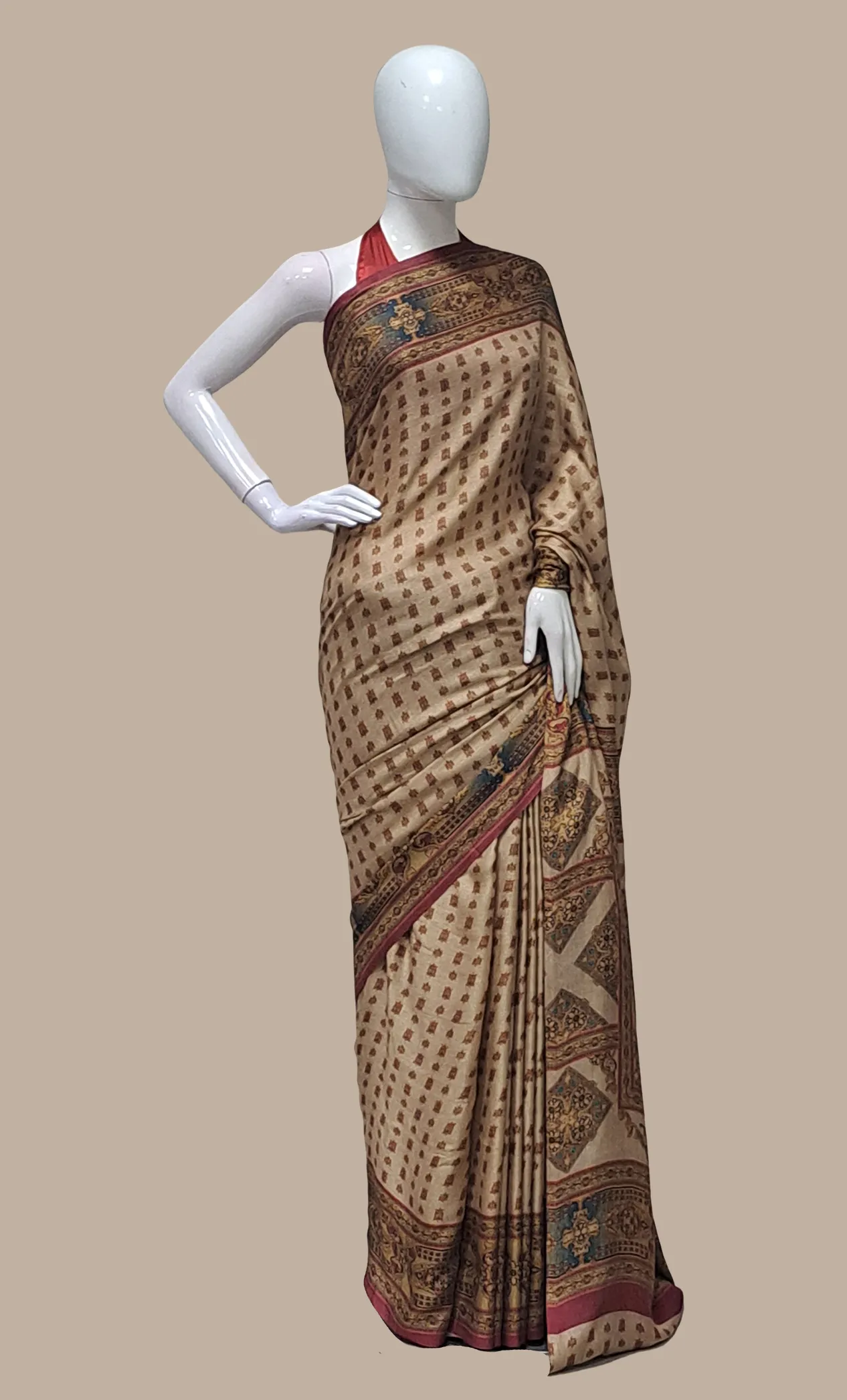 Deep Beige Cotton Woven Sari