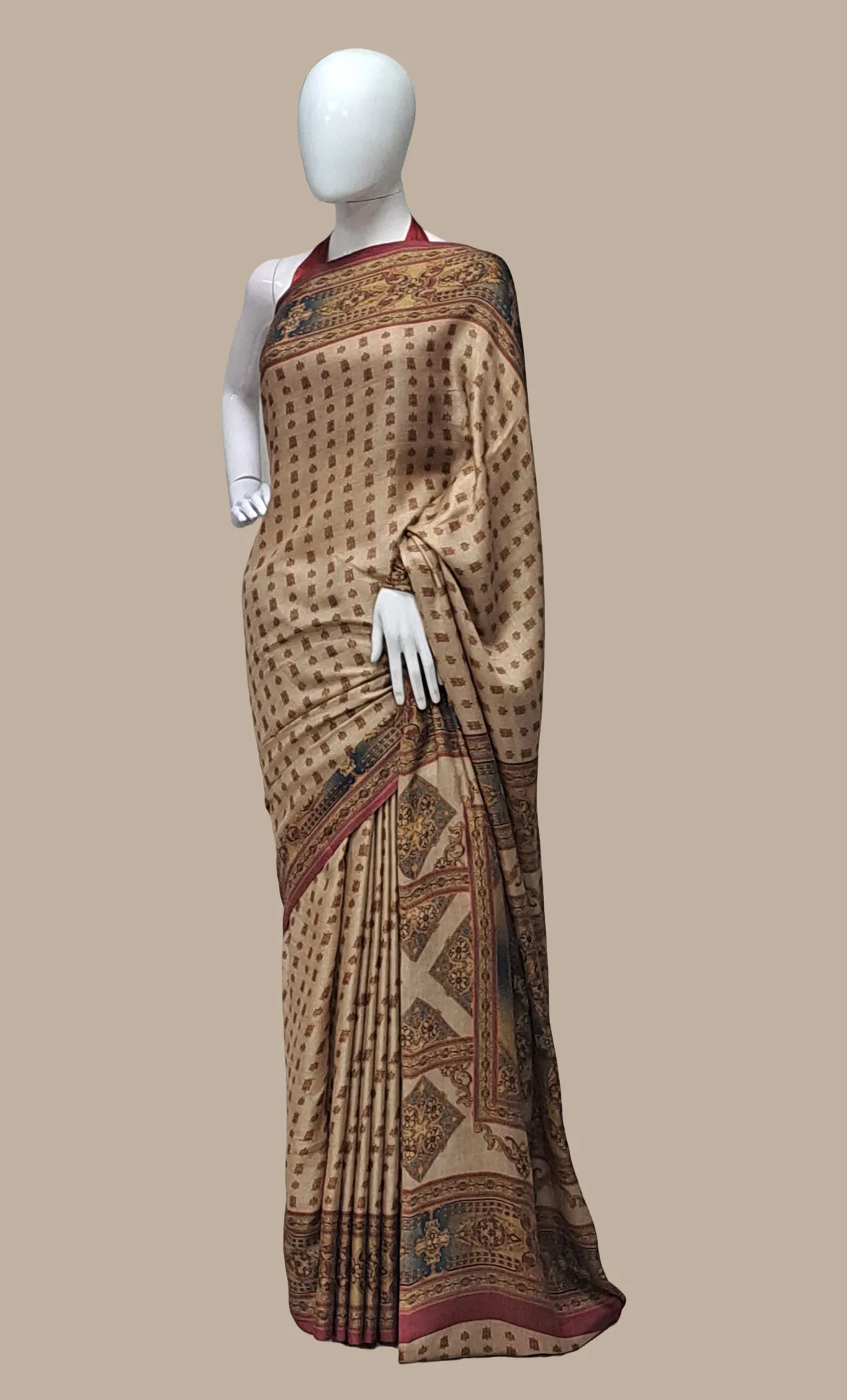 Deep Beige Cotton Woven Sari