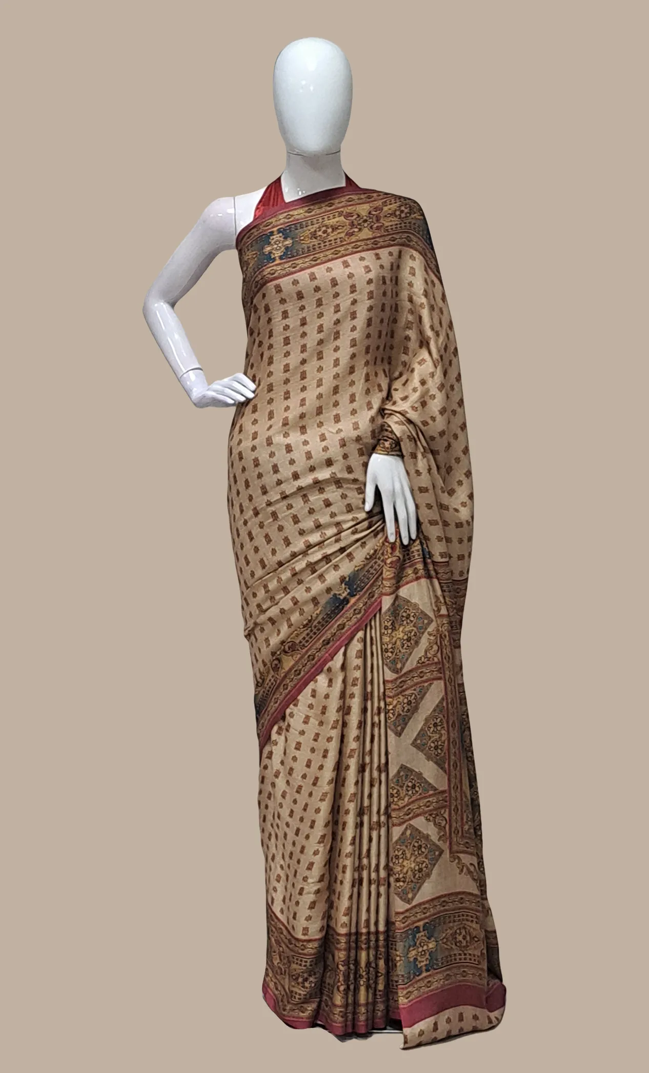 Deep Beige Cotton Woven Sari