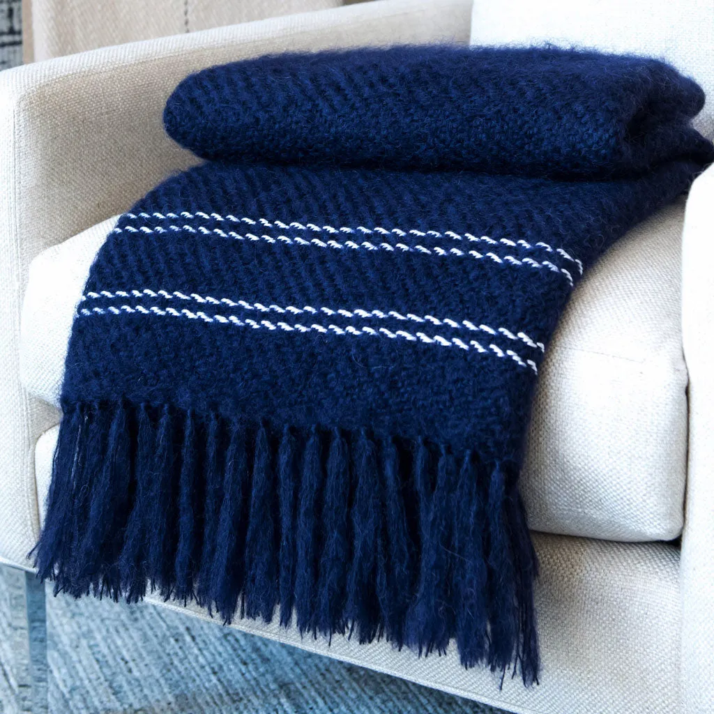 Deep Navy Handwoven Mohair Throw