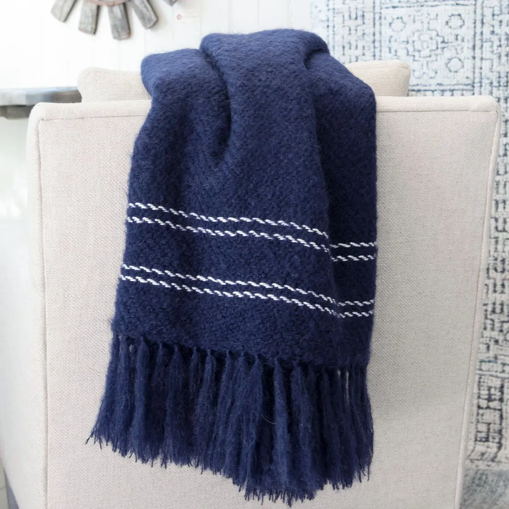 Deep Navy Handwoven Mohair Throw