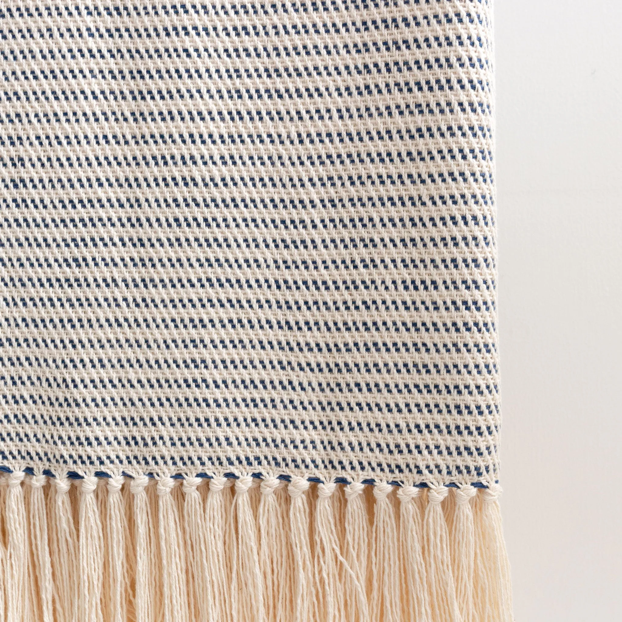 Deep Sea Blue Striped Handwoven Cotton Throw