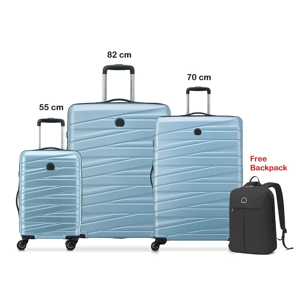 Delsey Tiphanie 55 70 82cm Hardcase 4 Double Wheel Expandable Cabin & Check-In Luggage Trolley Set Aqua   FREE Delsey Agreable Backpack