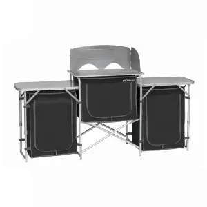 Deluxe Aluminium Foldable Camping Kitchen Picnic Cupboard Bench Table Windshield