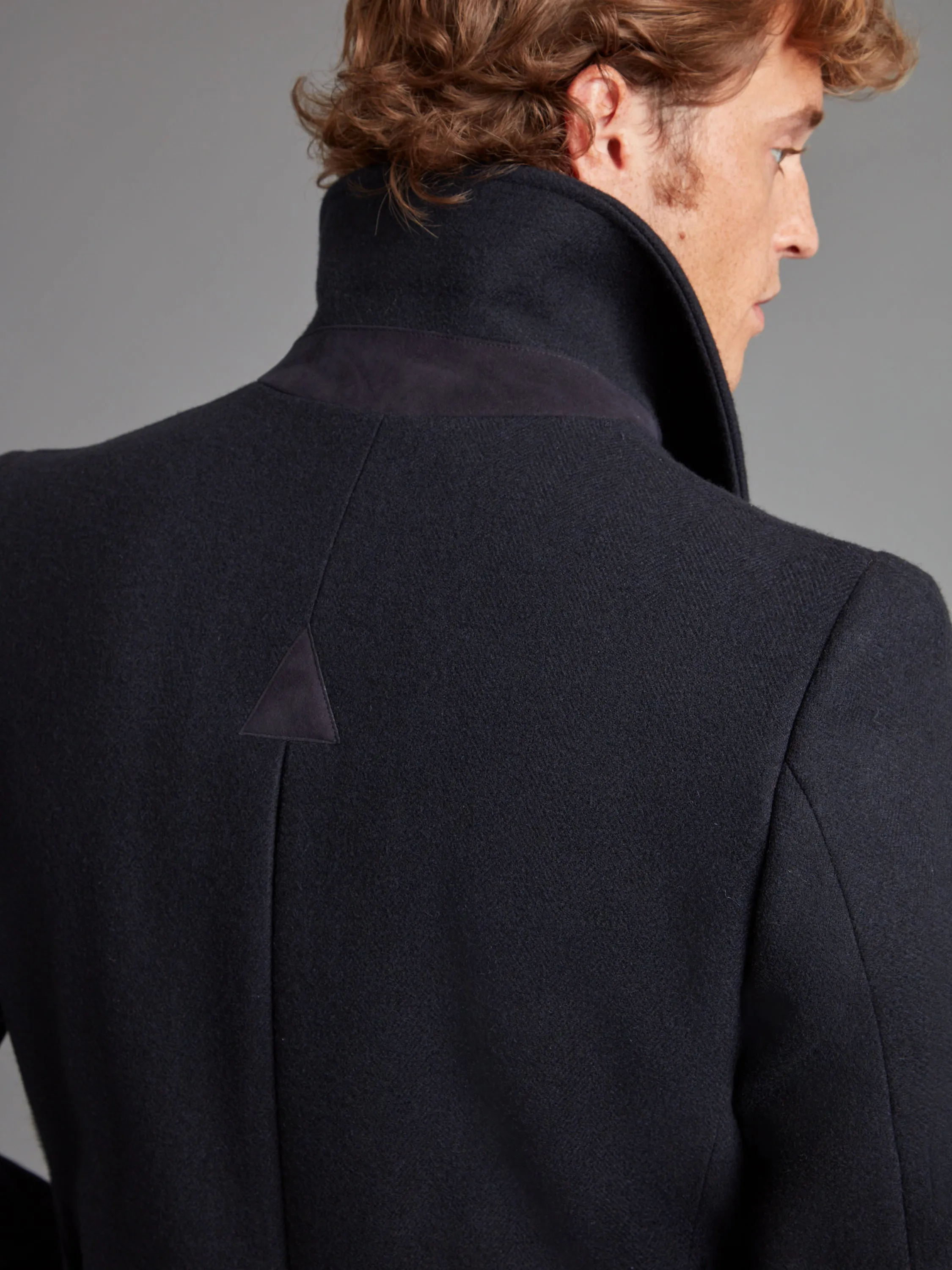 Double Breasted Greatcoat - Navy Herringbone