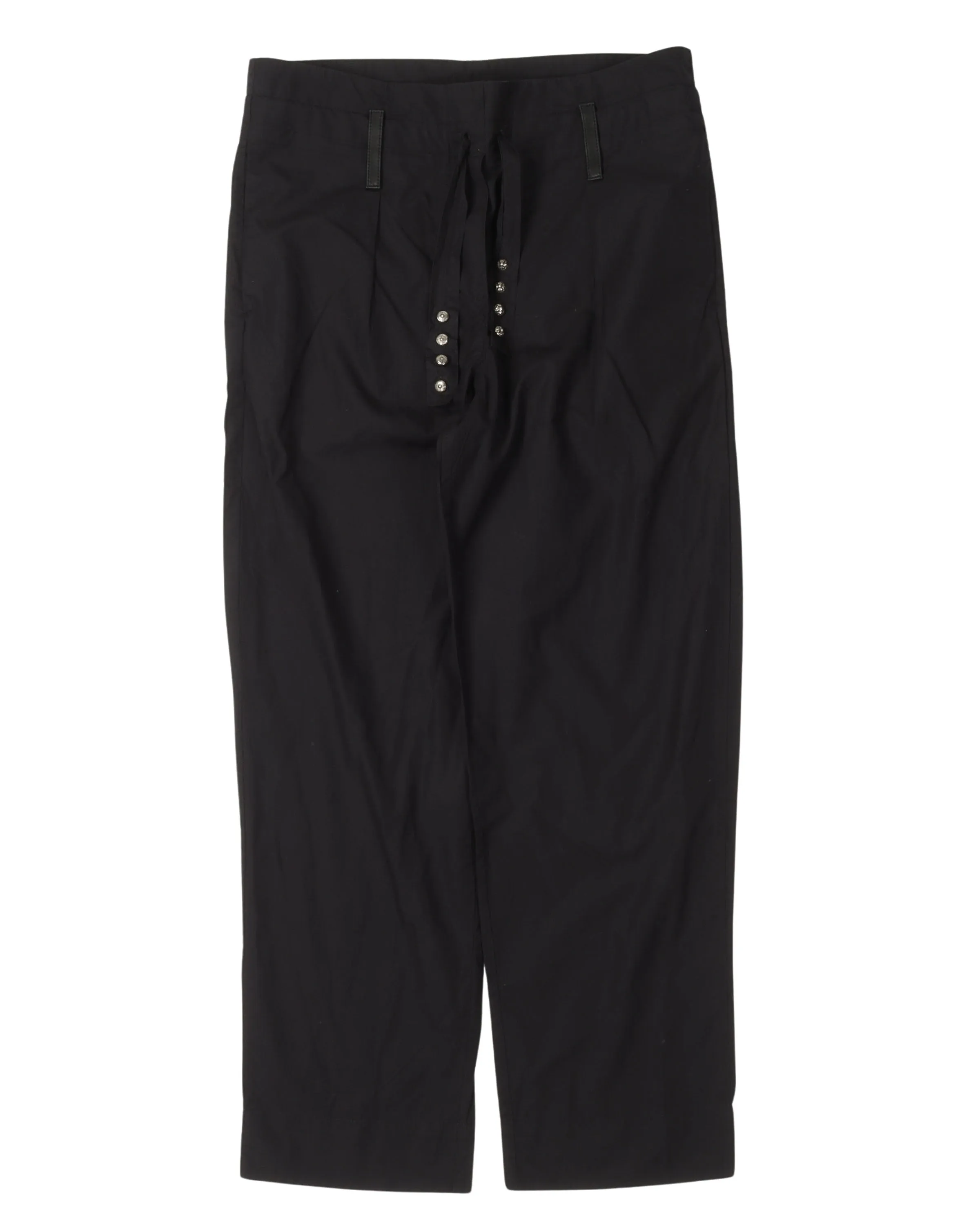 Drawstring Pants with Leather Details