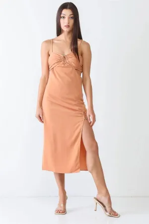 Dusty Orange Sleeveless Strappy U-Ring Cut-Out Midi Dress /3-2-1