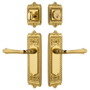 Egg & Dart Entry Set with Fleur Lever in Polished Brass