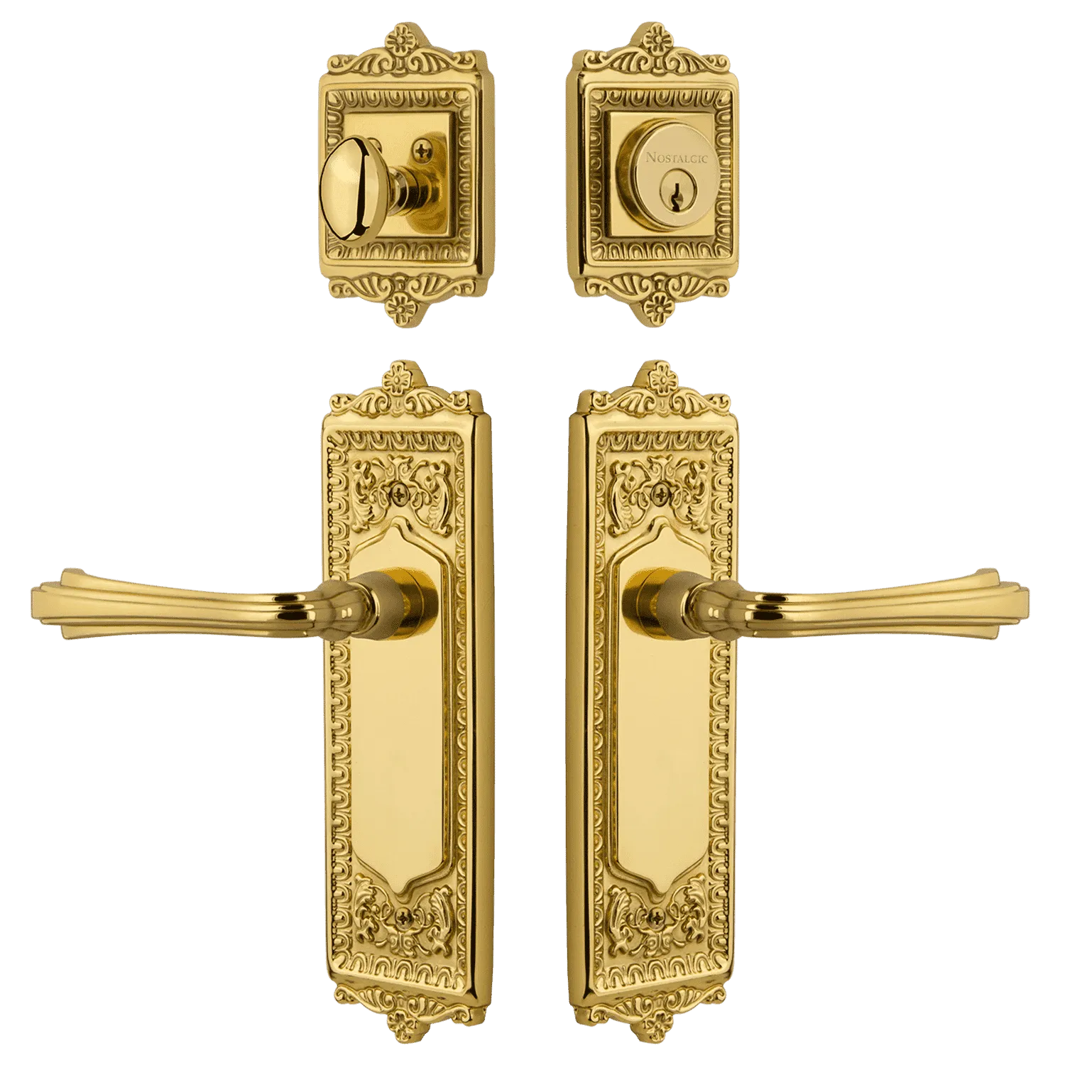 Egg & Dart Entry Set with Fleur Lever in Polished Brass