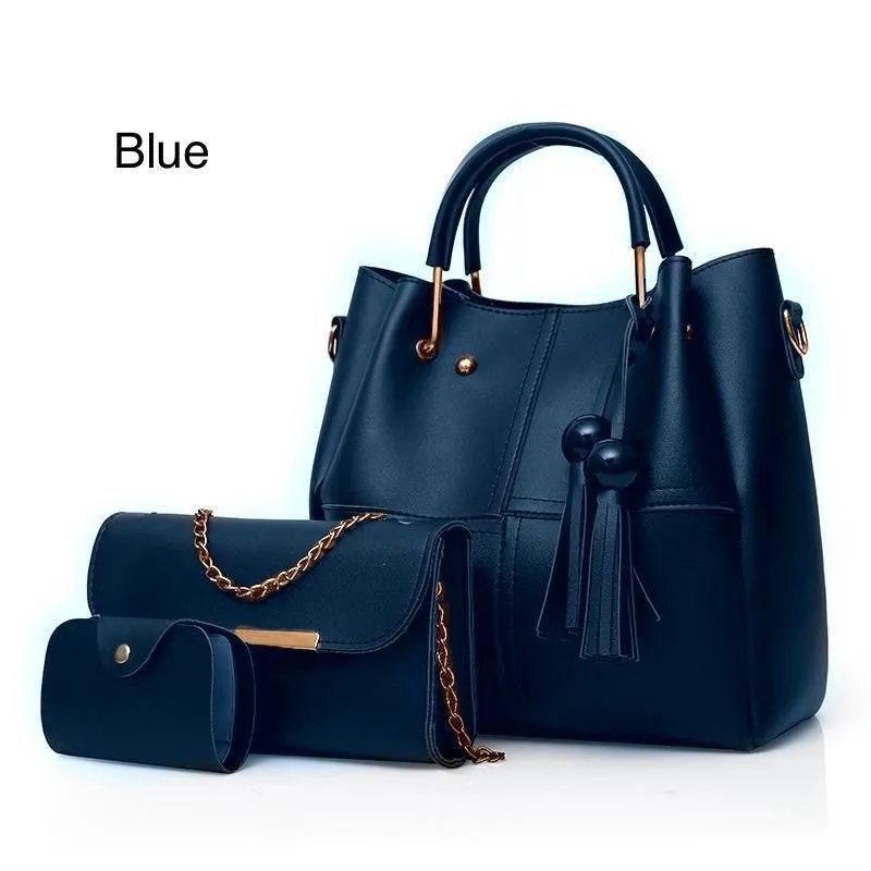 Elegant 3-Piece Handbag Set - Large Bag, Clutch & Pouch - Soft Leather