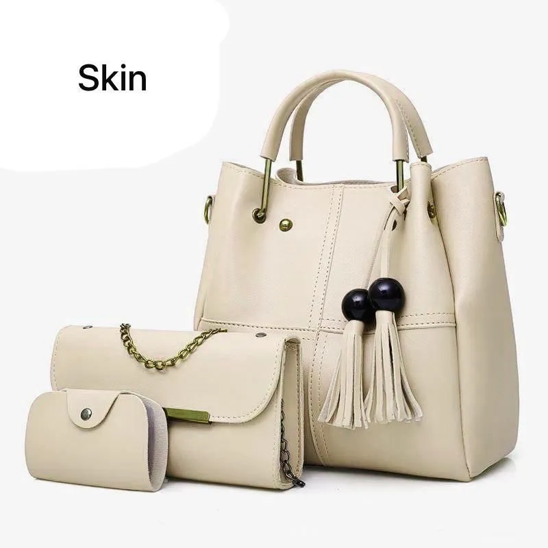 Elegant 3-Piece Handbag Set - Large Bag, Clutch & Pouch - Soft Leather