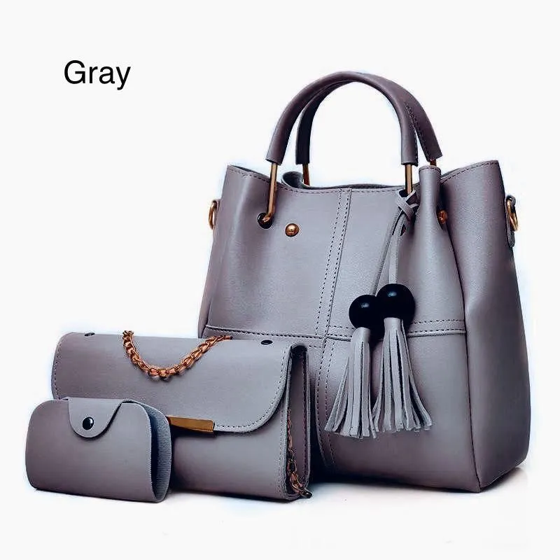 Elegant 3-Piece Handbag Set - Large Bag, Clutch & Pouch - Soft Leather