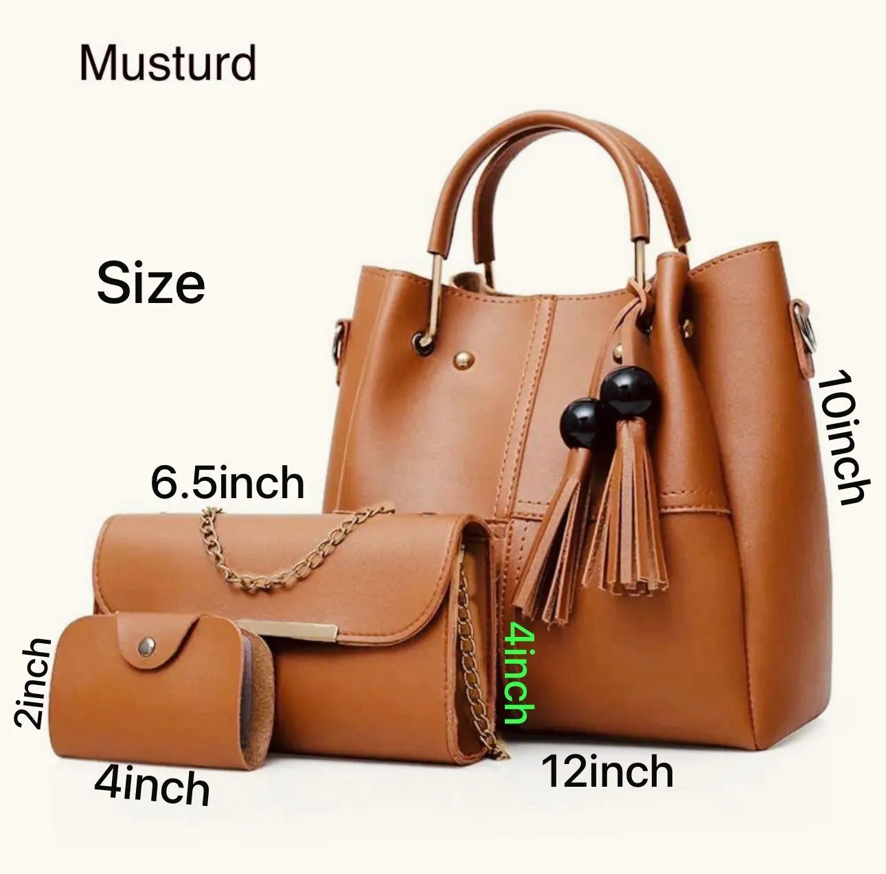 Elegant 3-Piece Handbag Set - Large Bag, Clutch & Pouch - Soft Leather