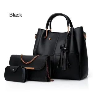 Elegant 3-Piece Handbag Set - Large Bag, Clutch & Pouch - Soft Leather