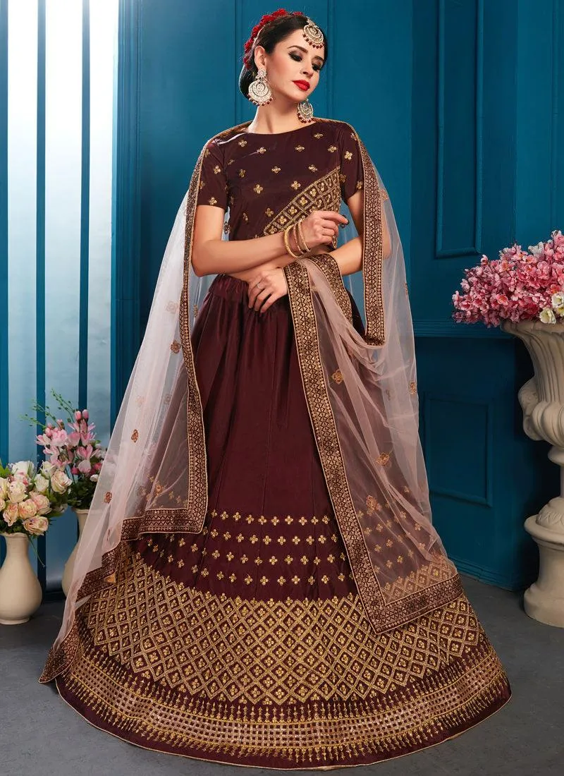 Elegant Brown Color Designer satin Base Lehenga Choli