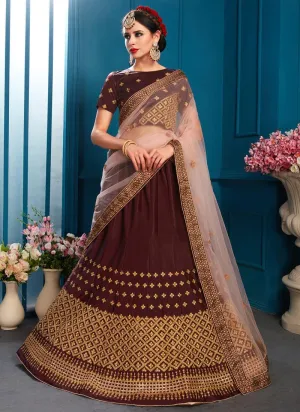 Elegant Brown Color Designer satin Base Lehenga Choli