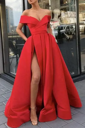 Elegant Formal Solid Slit V Neck Evening Dress Dresses