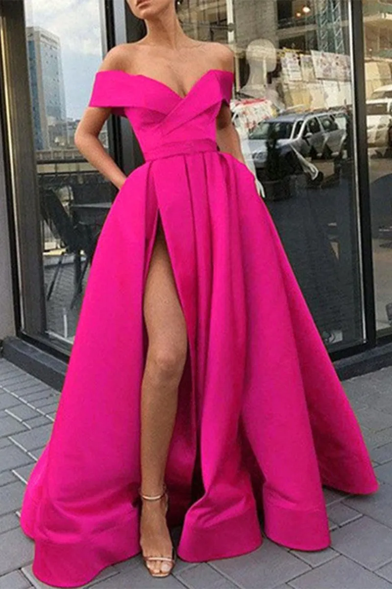 Elegant Formal Solid Slit V Neck Evening Dress Dresses