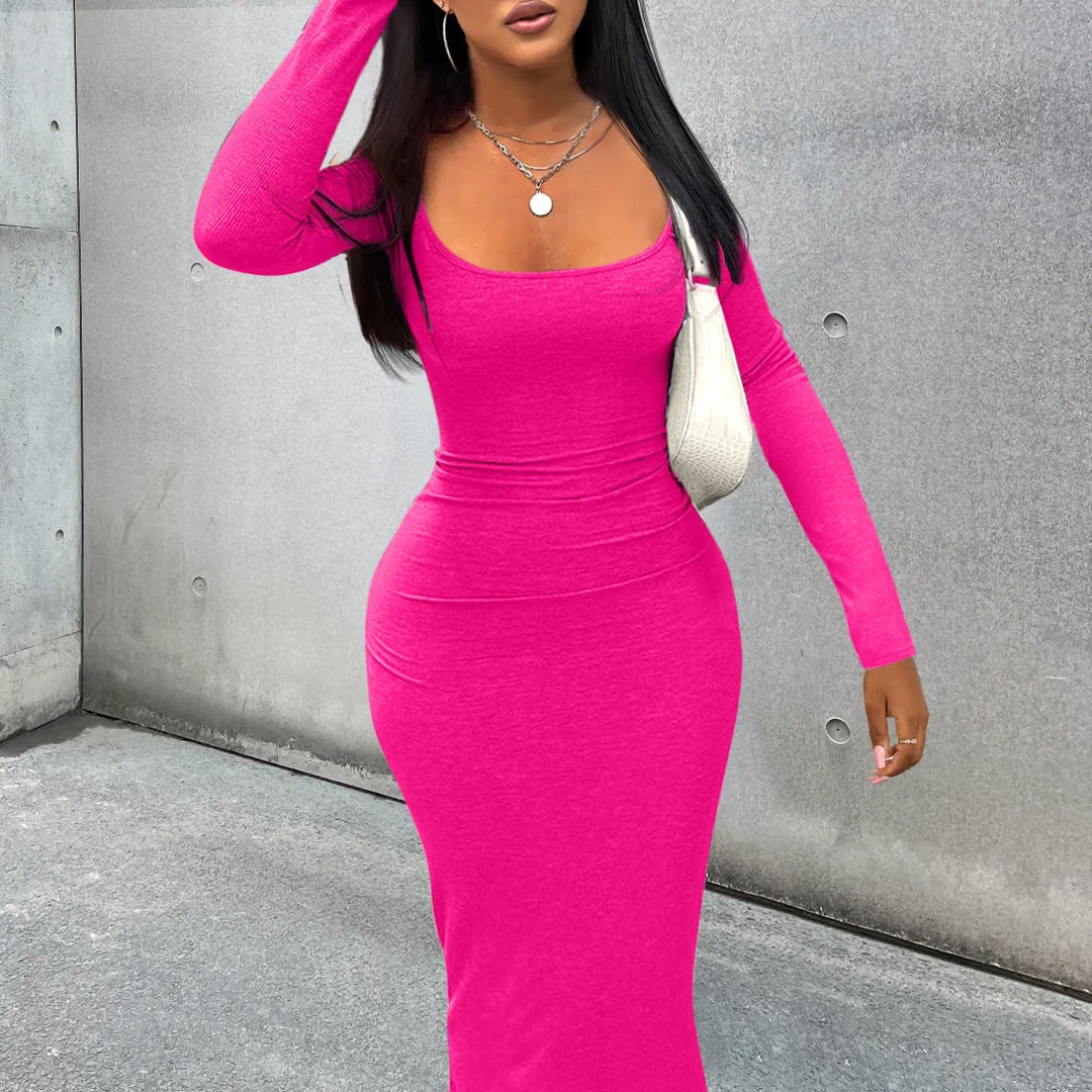 Elegant Solid Color Body Dress