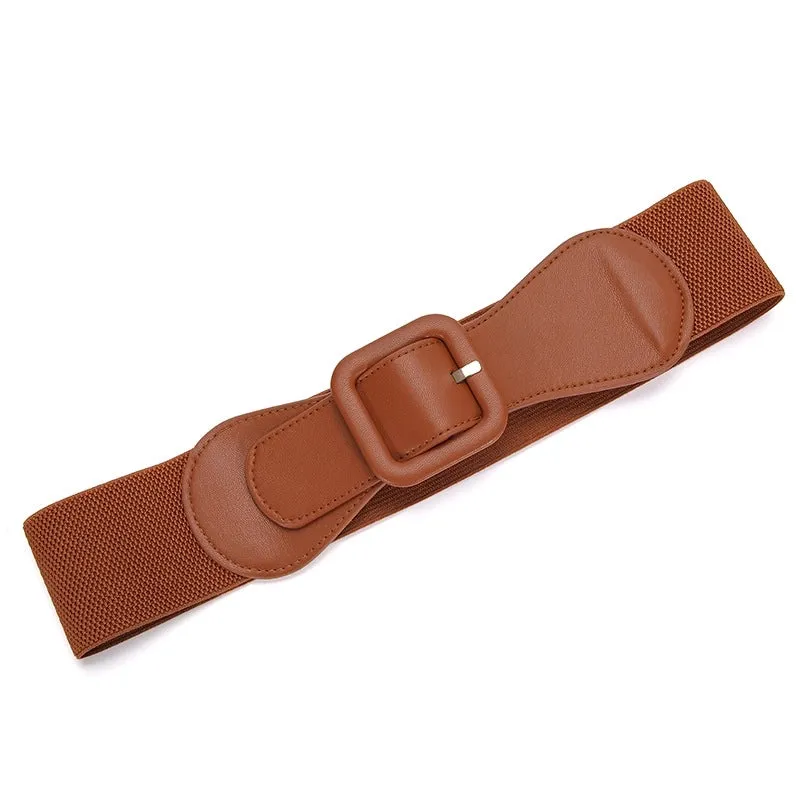 Elegant Solid Color Pu Leather Elastic Band Women's Corset Belts