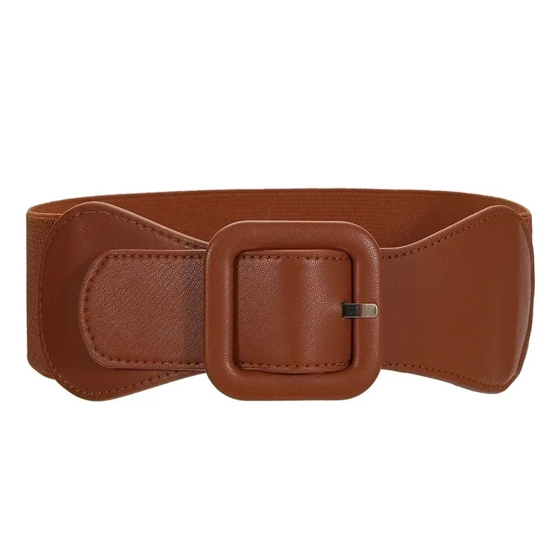 Elegant Solid Color Pu Leather Elastic Band Women's Corset Belts