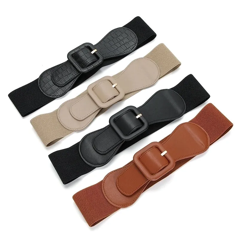 Elegant Solid Color Pu Leather Elastic Band Women's Corset Belts