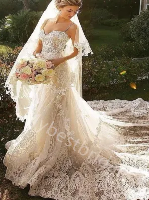 Elegant Sweetheart Sleeveless Mermaid Lace applique  Wedding Dresses, WDY0342