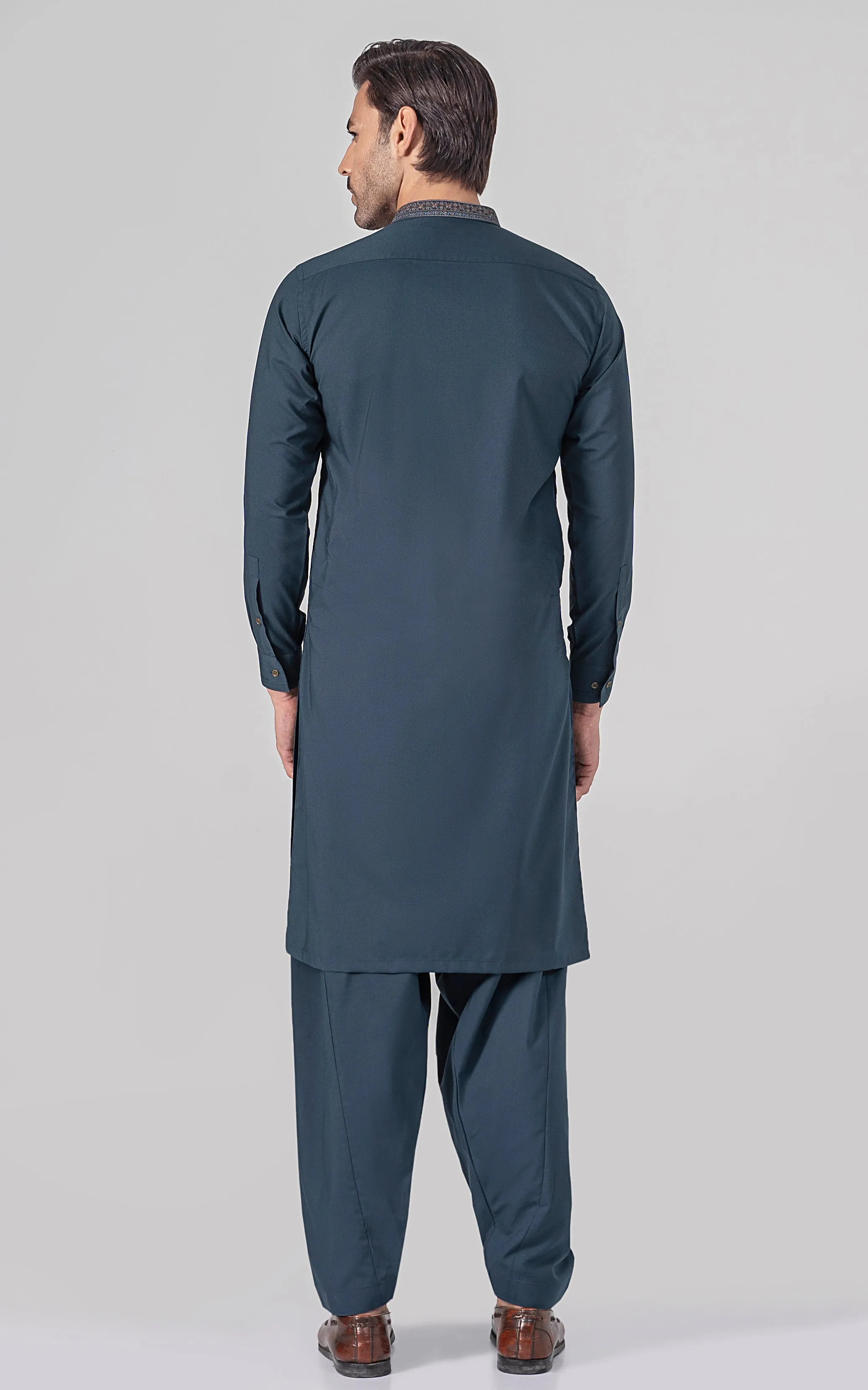 EMBROIDERED WASH & WEAR - PREMIUM COLLECTION TEAL BLUE