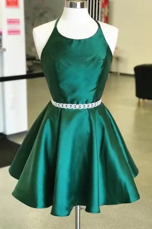 Emerald Green Halter Short Graduation Dress