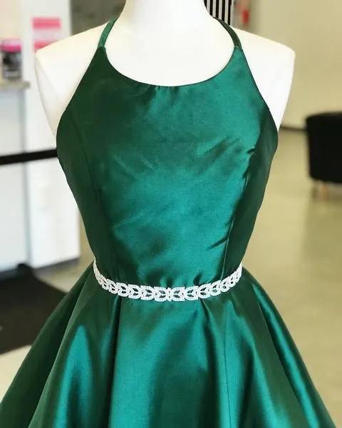 Emerald Green Halter Short Graduation Dress