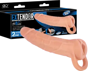 EXTENDOR 8 inch 2 in 1 Penis Extender with Ball Strap and Realistic Vagina Masturbator