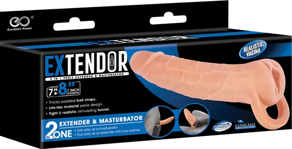 EXTENDOR 8 inch 2 in 1 Penis Extender with Ball Strap and Realistic Vagina Masturbator