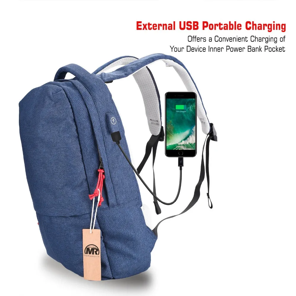 Fashion Waterproof Backpack With External USB Charge for 15.6" Laptop - Blue,Gray