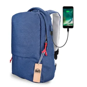 Fashion Waterproof Backpack With External USB Charge for 15.6" Laptop - Blue,Gray