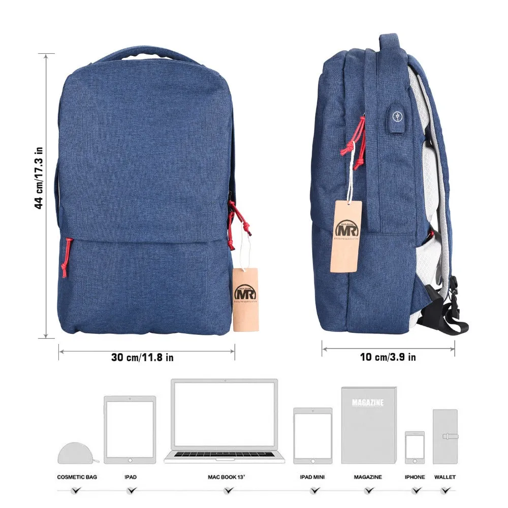 Fashion Waterproof Backpack With External USB Charge for 15.6" Laptop - Blue,Gray