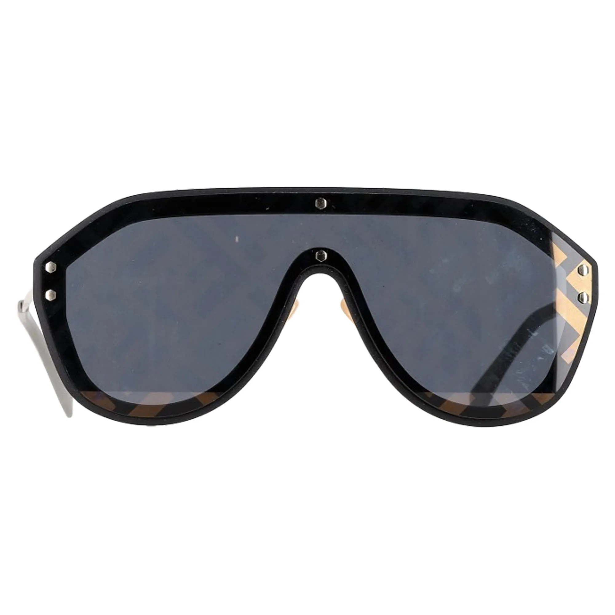 Fendi Zucca FF Logo Shield Sunglasses in Brown Acetate