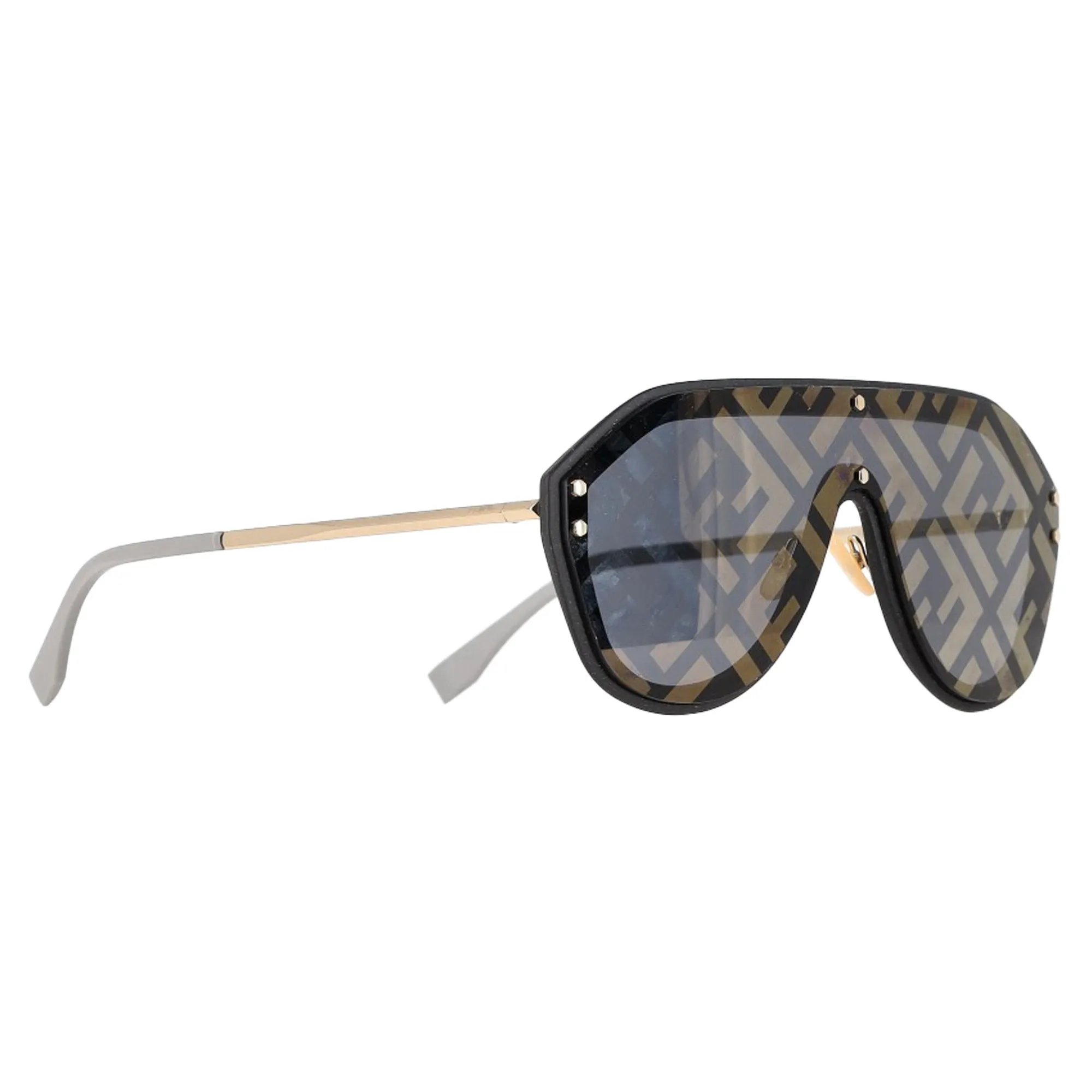 Fendi Zucca FF Logo Shield Sunglasses in Brown Acetate