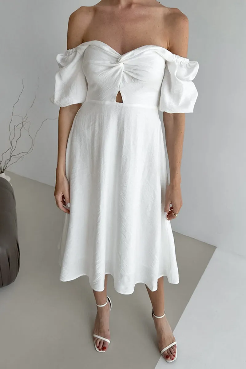 Flytonn- Elegant Solid Color Ruched Off Shoulder A Line Dresses