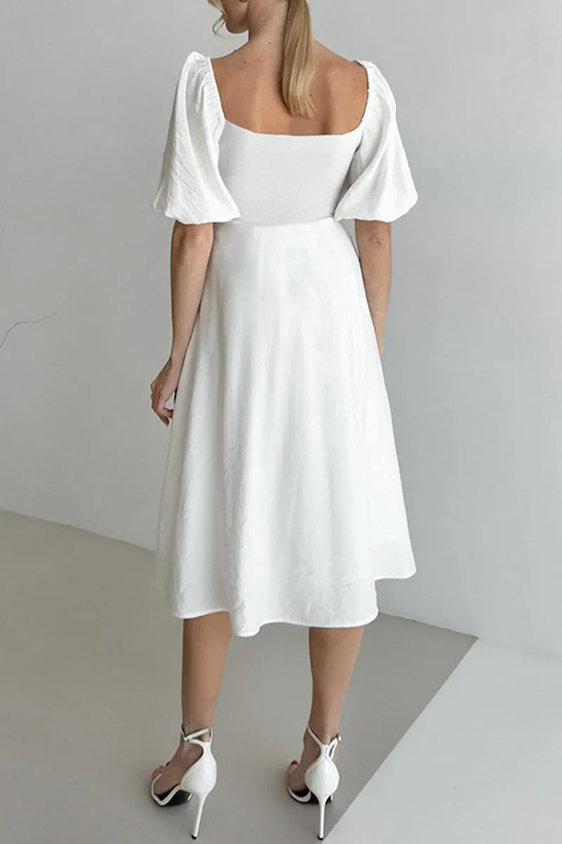 Flytonn- Elegant Solid Color Ruched Off Shoulder A Line Dresses