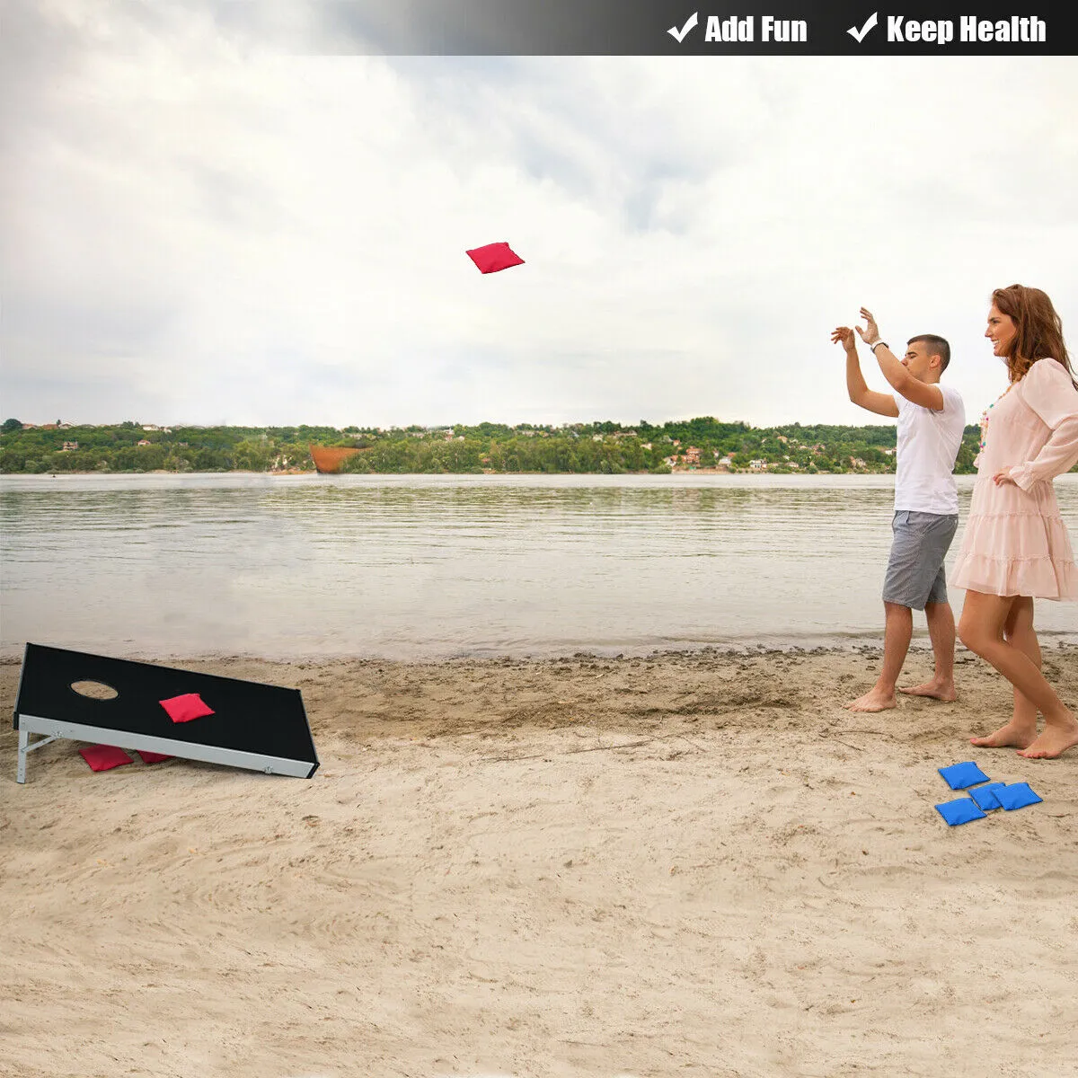 Foldable Bean Bag Cornhole Game Set w/ Carrying Bag