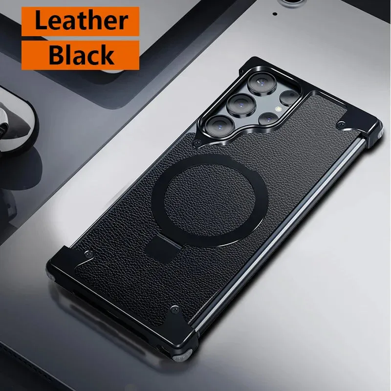 Frameless Leather Case with MagSafe & Kickstand for Samsung