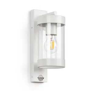 Frenchy White with Sensor Modern Coach with Glass Exterior Wall Light