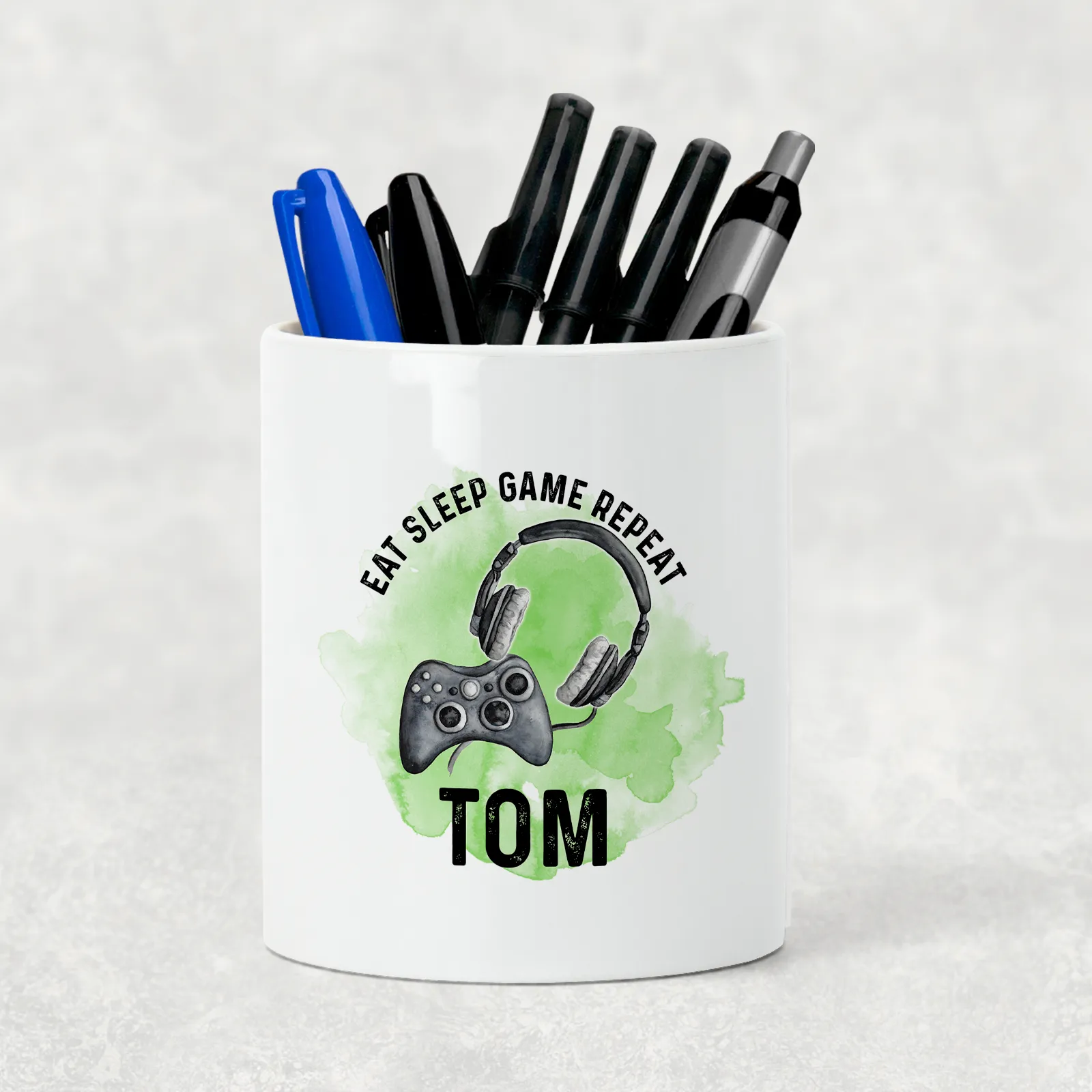 Gamer Personalised Pencil Pot Eat Sleep Game Repeat