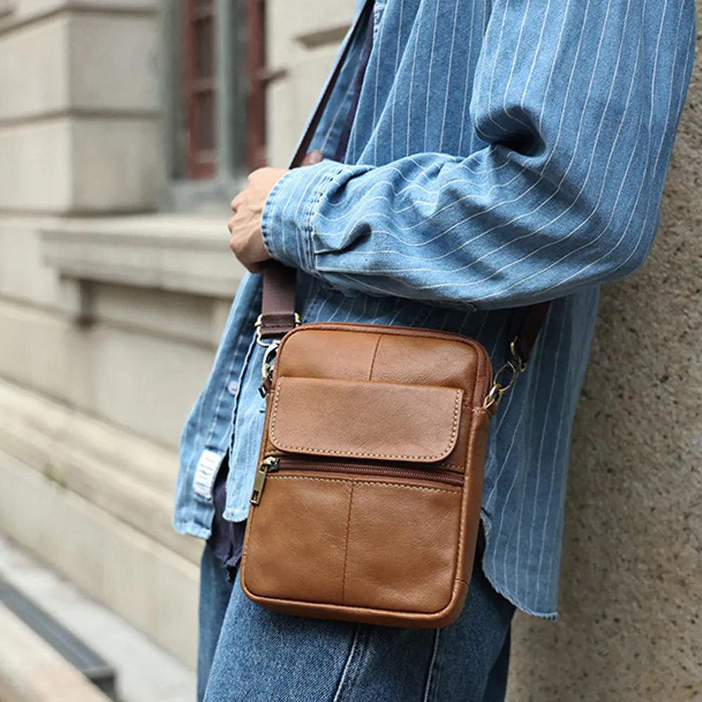 Genuine leather men's crossbody bag oiled wax leather Satchel Crossbody Bag (Brown)