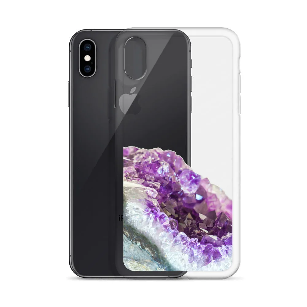 Geode iPhone 14 13 12 Pro Clear Case, Purple Crystal Amethyst Stone Print iPhone 11 Mini SE 2020 XS Max XR X 7 Plus 8 Cell Phone