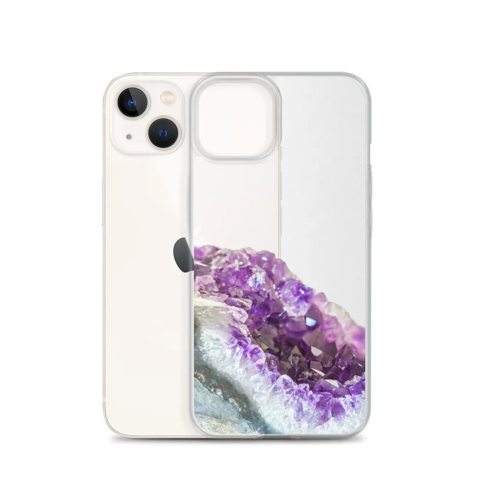 Geode iPhone 14 13 12 Pro Clear Case, Purple Crystal Amethyst Stone Print iPhone 11 Mini SE 2020 XS Max XR X 7 Plus 8 Cell Phone