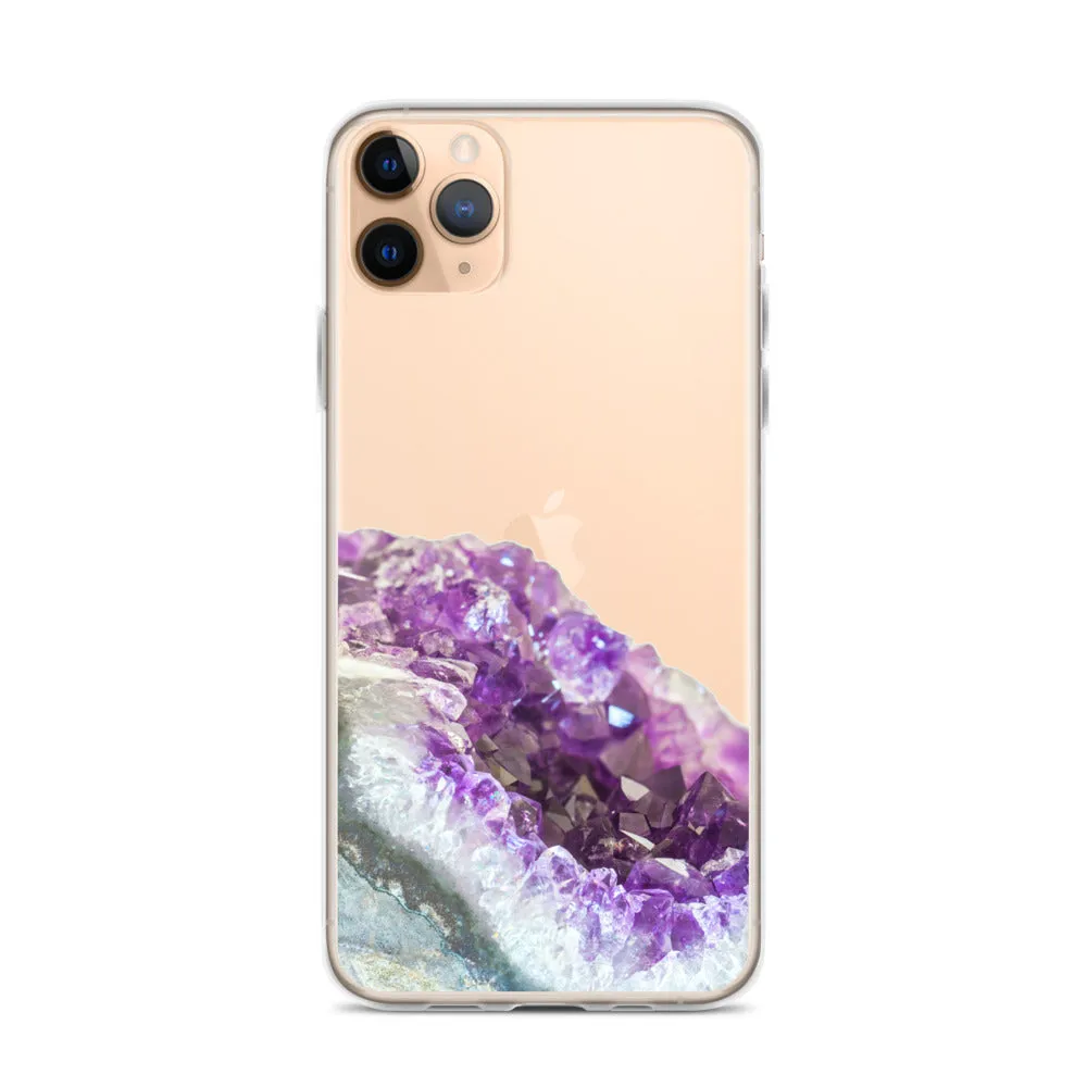 Geode iPhone 14 13 12 Pro Clear Case, Purple Crystal Amethyst Stone Print iPhone 11 Mini SE 2020 XS Max XR X 7 Plus 8 Cell Phone