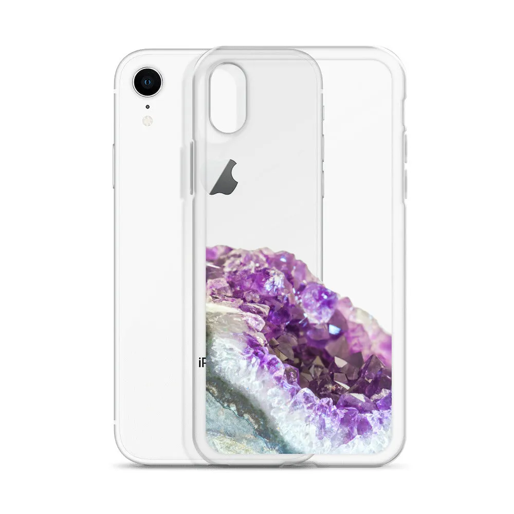 Geode iPhone 14 13 12 Pro Clear Case, Purple Crystal Amethyst Stone Print iPhone 11 Mini SE 2020 XS Max XR X 7 Plus 8 Cell Phone