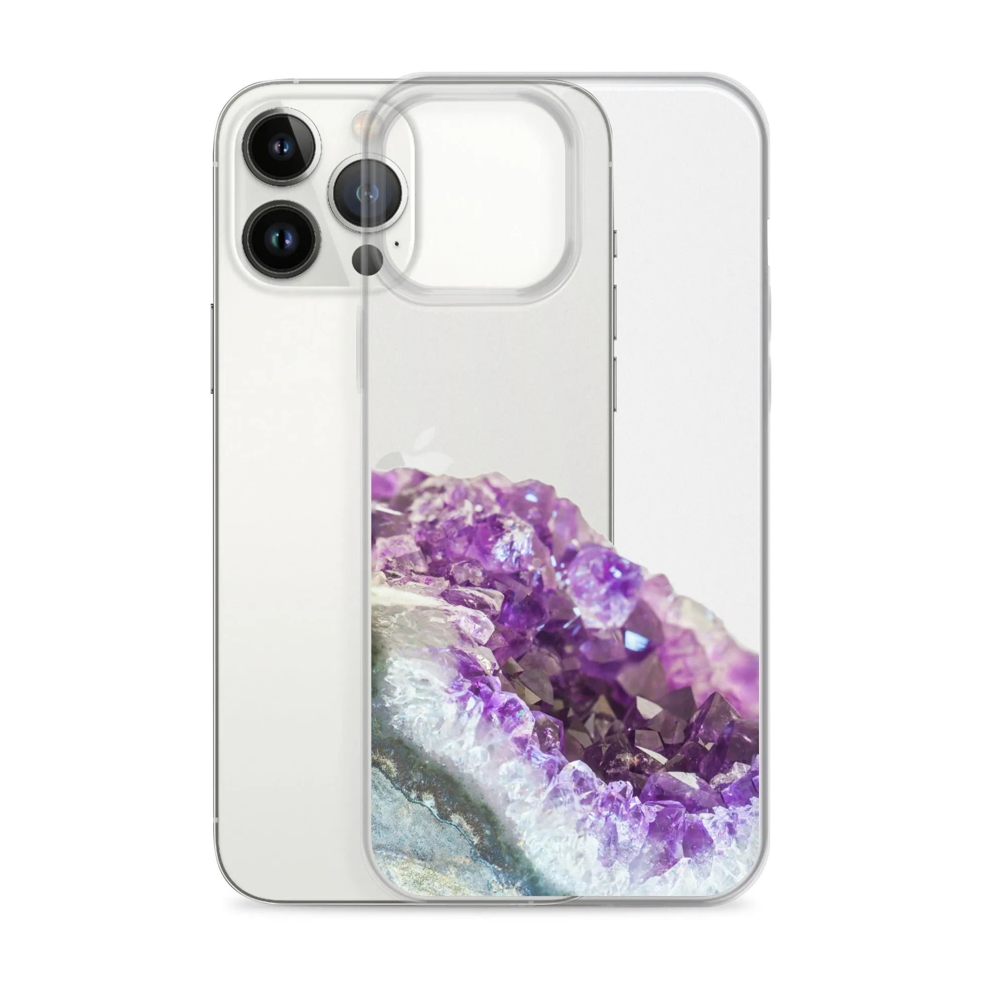 Geode iPhone 14 13 12 Pro Clear Case, Purple Crystal Amethyst Stone Print iPhone 11 Mini SE 2020 XS Max XR X 7 Plus 8 Cell Phone